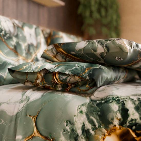 PETTI Lenzuolo Copriletto E Federe Eleganti Effetto Marmo Salvia - SALVOR