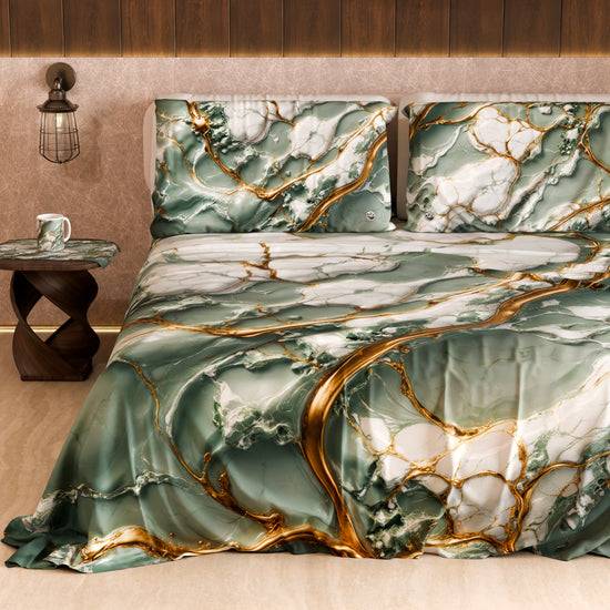 PETTI Lenzuolo Copriletto e Federe Eleganti Effetto Marmo Salvia - SALVOR