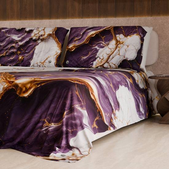 PETTI Lenzuolo Copriletto E Federe Eleganti Effetto Marmo Viola - VIOLETRIC