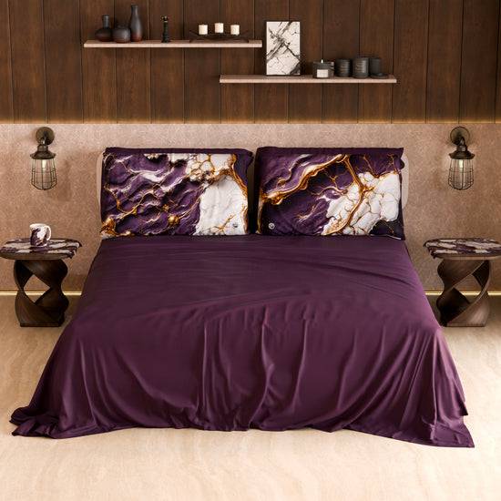 PETTI Lenzuolo Copriletto E Federe Eleganti Effetto Marmo Viola - VIOLETRIC