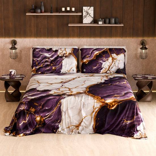 PETTI Lenzuolo Copriletto E Federe Eleganti Effetto Marmo Viola - VIOLETRIC
