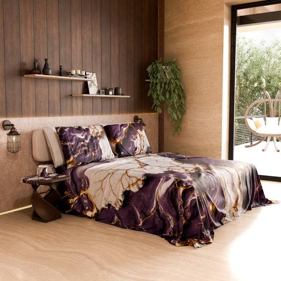 PETTI Lenzuolo Copriletto E Federe Eleganti Effetto Marmo Viola - VIOLETRIC