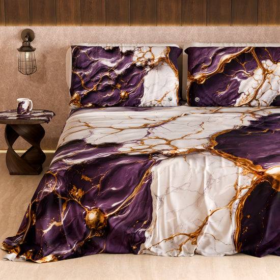 PETTI Lenzuolo Copriletto e Federe Eleganti Effetto Marmo Viola - VIOLETRIC