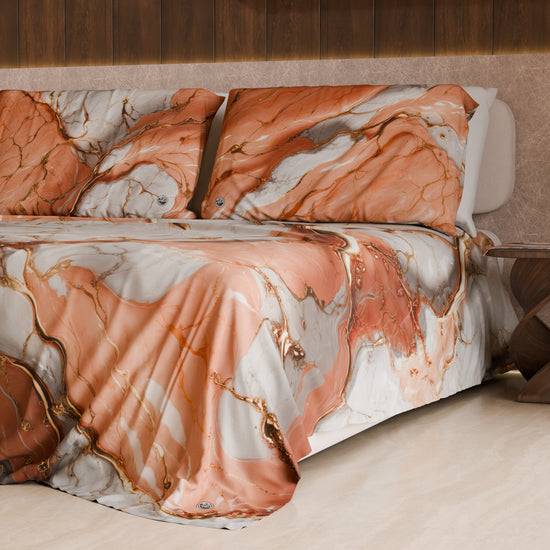 PETTI Lenzuolo Copriletto E Federe Eleganti Effetto Marmo Salmone - ROSESALM