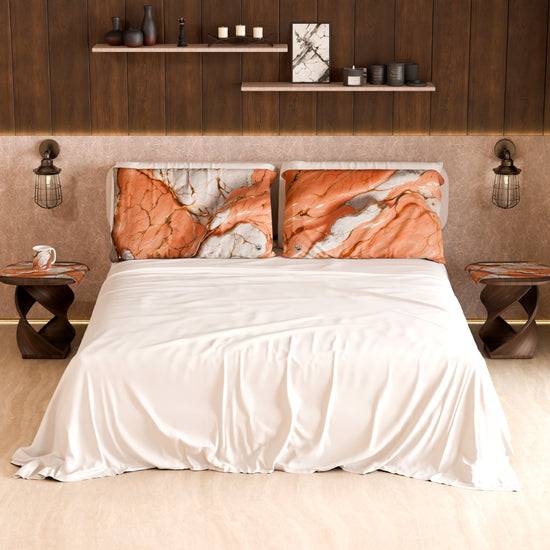 PETTI Lenzuolo Copriletto E Federe Eleganti Effetto Marmo Salmone - ROSESALM