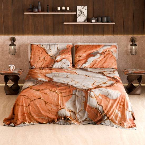 PETTI Lenzuolo Copriletto E Federe Eleganti Effetto Marmo Salmone - ROSESALM