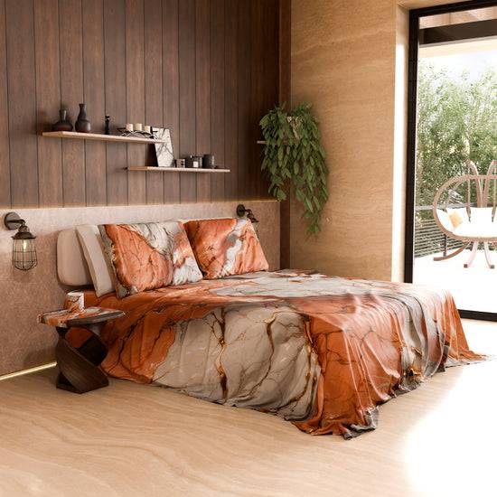 PETTI Lenzuolo Copriletto E Federe Eleganti Effetto Marmo Salmone - ROSESALM
