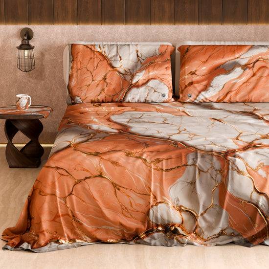 PETTI Lenzuolo Copriletto e Federe Eleganti Effetto Marmo Salmone - ROSESALM