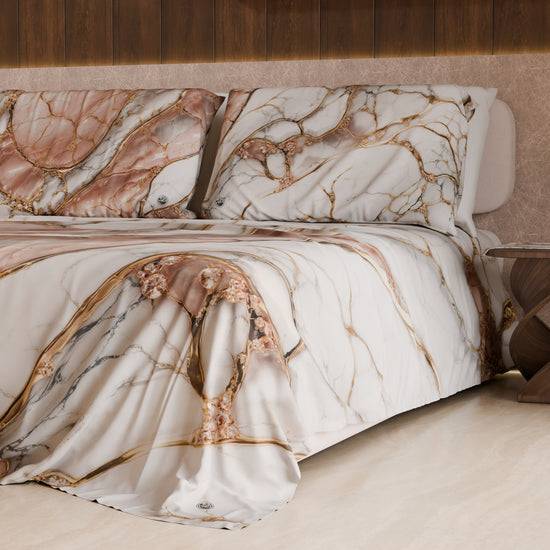 PETTI Lenzuolo Copriletto E Federe Eleganti Effetto Marmo Cipria - ROSELITHE