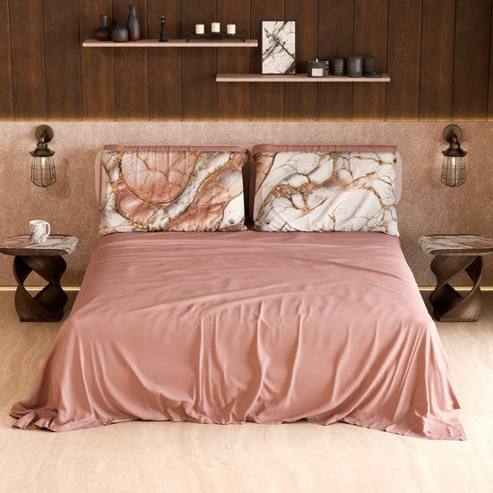 PETTI Lenzuolo Copriletto E Federe Eleganti Effetto Marmo Cipria - ROSELITHE