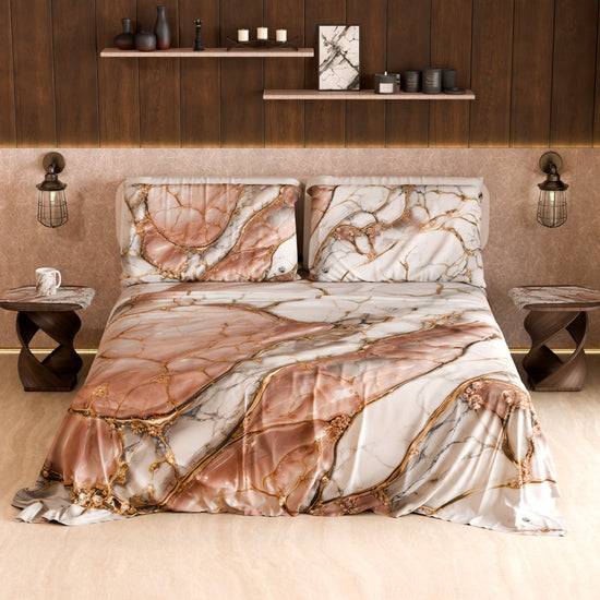 PETTI Lenzuolo Copriletto E Federe Eleganti Effetto Marmo Cipria - ROSELITHE