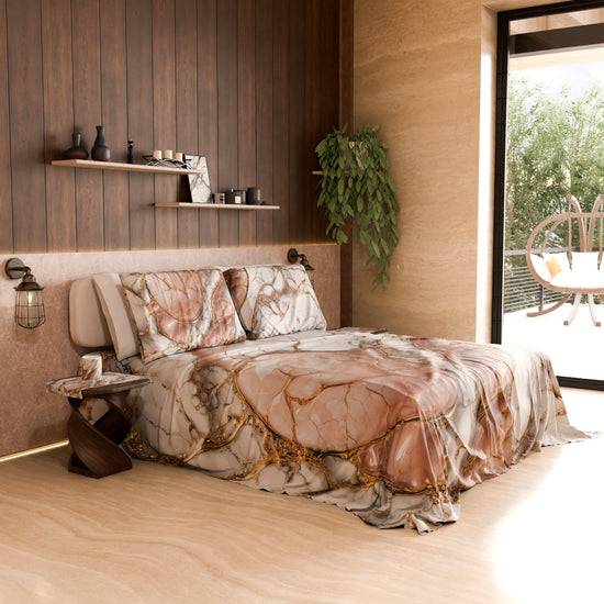 PETTI Lenzuolo Copriletto E Federe Eleganti Effetto Marmo Cipria - ROSELITHE