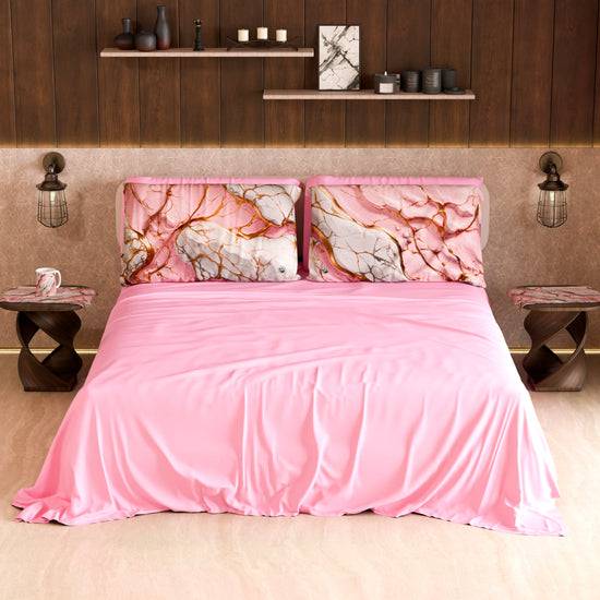 PETTI Lenzuolo Copriletto E Federe Eleganti Effetto Marmo Rosa - PINKERELLE