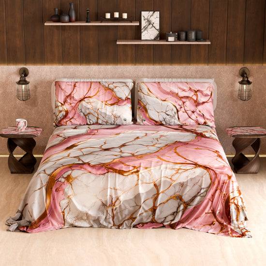 PETTI Lenzuolo Copriletto E Federe Eleganti Effetto Marmo Rosa - PINKERELLE