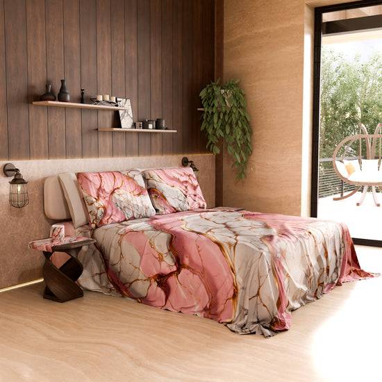 PETTI Lenzuolo Copriletto E Federe Eleganti Effetto Marmo Rosa - PINKERELLE