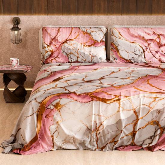 PETTI Lenzuolo Copriletto e Federe Eleganti Effetto Marmo Rosa - PINKERELLE