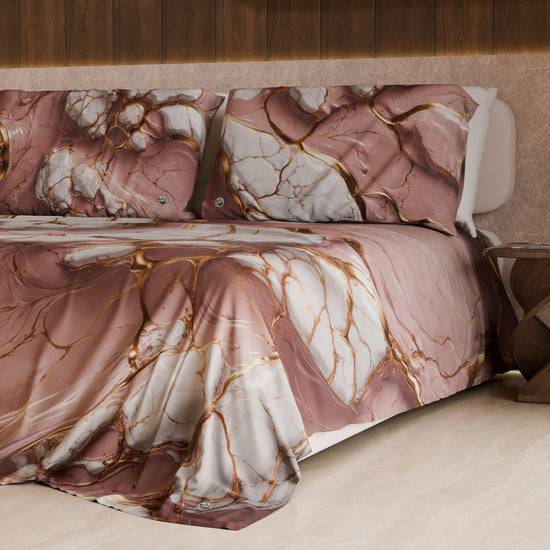 PETTI Lenzuolo Copriletto E Federe Eleganti Effetto Marmo Malva - MAUVELUXE