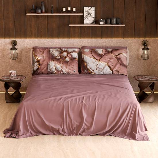 PETTI Lenzuolo Copriletto E Federe Eleganti Effetto Marmo Malva - MAUVELUXE