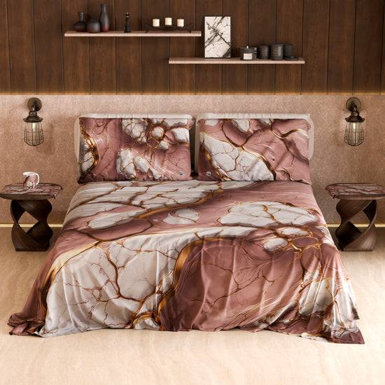 PETTI Lenzuolo Copriletto E Federe Eleganti Effetto Marmo Malva - MAUVELUXE