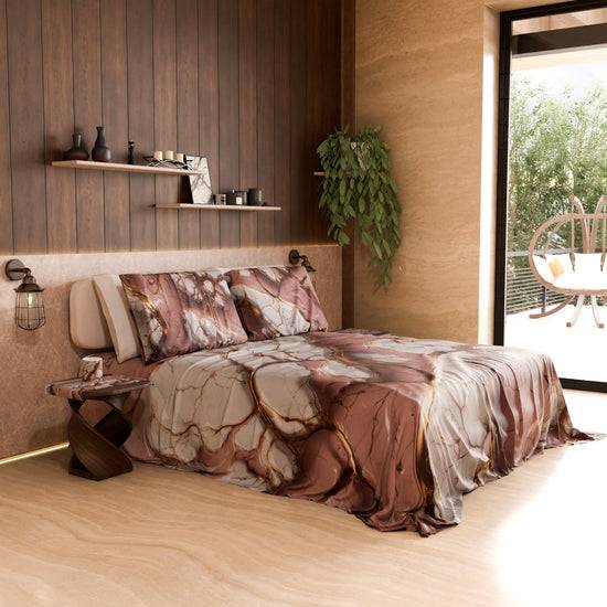 PETTI Lenzuolo Copriletto E Federe Eleganti Effetto Marmo Malva - MAUVELUXE