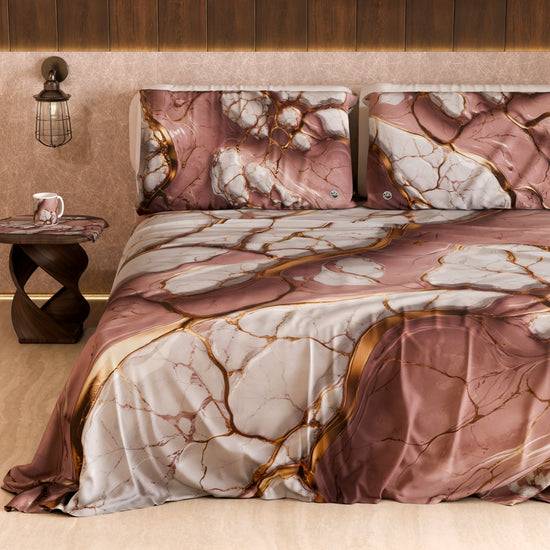 PETTI Lenzuolo Copriletto e Federe Eleganti Effetto Marmo Malva - MAUVELUXE