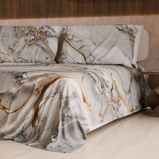 PETTI Lenzuolo Copriletto E Federe Eleganti Effetto Marmo Grigio Chiaro - GRAFYLUX