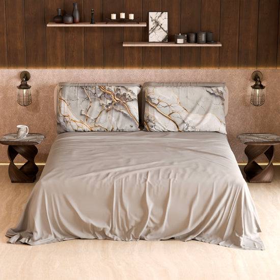 PETTI Lenzuolo Copriletto E Federe Eleganti Effetto Marmo Grigio Chiaro - GRAFYLUX