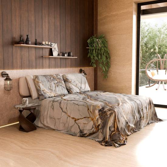 PETTI Lenzuolo Copriletto E Federe Eleganti Effetto Marmo Grigio Chiaro - GRAFYLUX