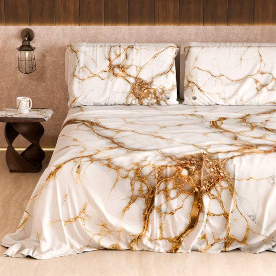 PETTI Lenzuolo Copriletto e Federe Eleganti Effetto Marmo Bianco - MARBLICE