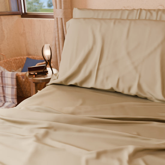 PETTI Lenzuola Tinta Unita In Raso Di Cotone Beige