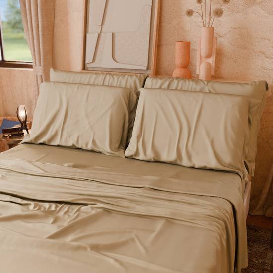 PETTI Lenzuola Tinta Unita In Raso Di Cotone Beige
