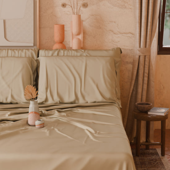 PETTI Lenzuola Tinta Unita In Raso Di Cotone Beige