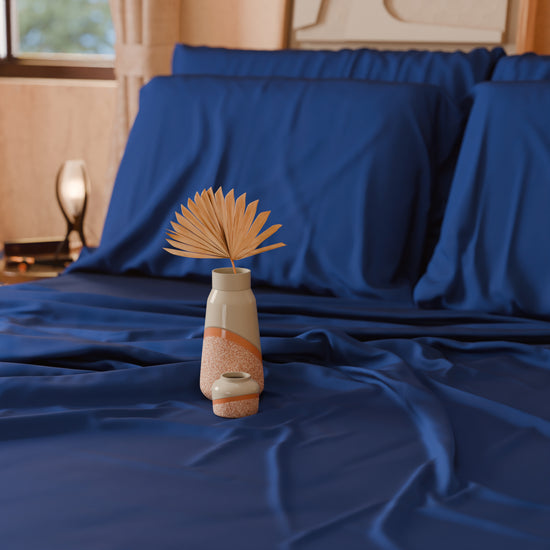 PETTI Lenzuola Tinta Unita In Raso Di Cotone Blu