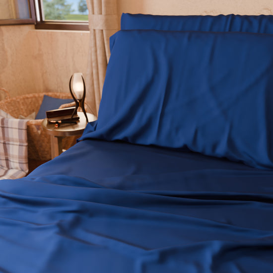 PETTI Lenzuola Tinta Unita In Raso Di Cotone Blu