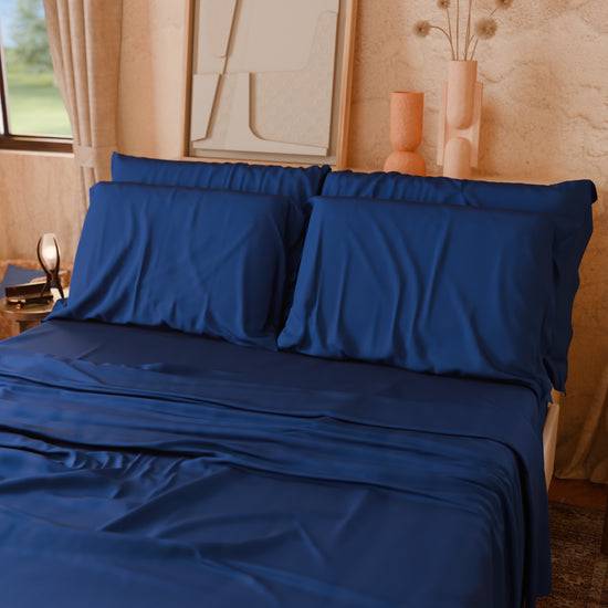 PETTI Lenzuola Tinta Unita In Raso Di Cotone Blu