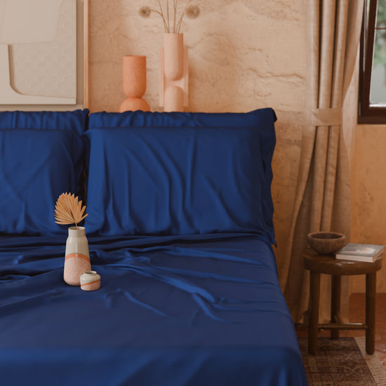 PETTI Lenzuola Tinta Unita In Raso Di Cotone Blu