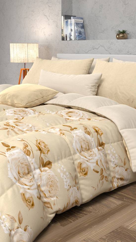 PETTI Piumone, Trapunta Matrimoniale, Singola, Piazza E Mezza, Floreale 21 Beige