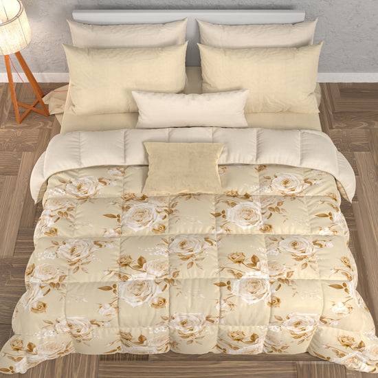 PETTI Piumone, Trapunta Matrimoniale, Singola, Piazza E Mezza, Floreale 21 Beige