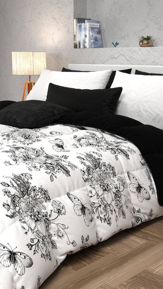 PETTI Piumone, Trapunta Matrimoniale, Singola, Piazza E Mezza, Botanic Nero