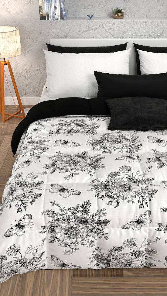 PETTI Piumone, Trapunta Matrimoniale, Singola, Piazza E Mezza, Botanic Nero