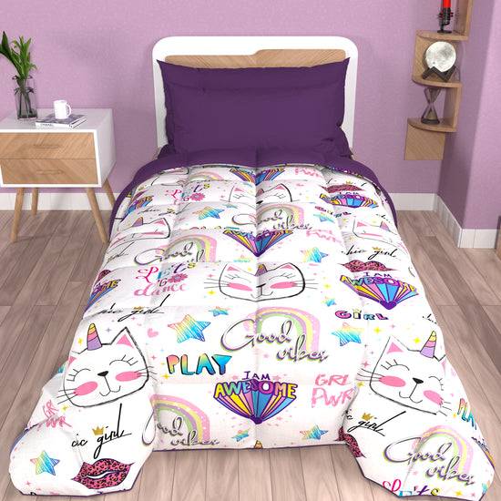 PETTI Piumone, Trapunta Matrimoniale, Singola, Piazza E Mezza, Girl Gattino