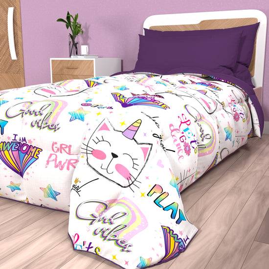 PETTI Piumone, Trapunta Matrimoniale, Singola, Piazza E Mezza, Girl Gattino