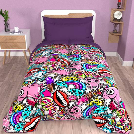 PETTI Piumone, Trapunta Matrimoniale, Singola, Piazza E Mezza, Murales Girl