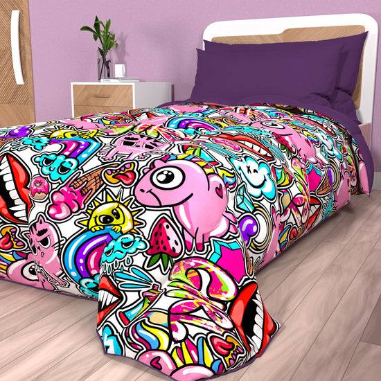 PETTI Piumone, Trapunta Matrimoniale, Singola, Piazza E Mezza, Murales Girl