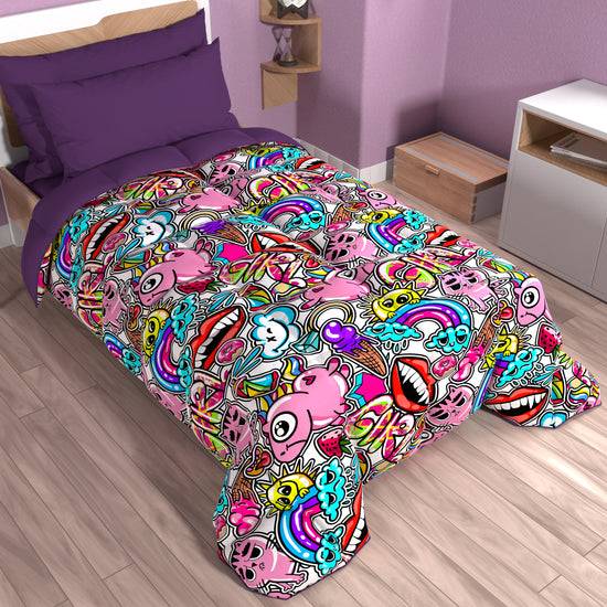 PETTI Piumone, Trapunta Matrimoniale, Singola, Piazza e Mezza, Murales Girl