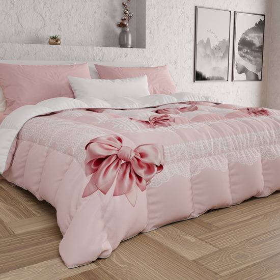 PETTI Piumone, Trapunta Matrimoniale, Singola, Piazza E Mezza, Fiocco Rosa
