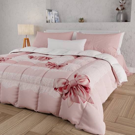 PETTI Piumone, Trapunta Matrimoniale, Singola, Piazza E Mezza, Fiocco Rosa