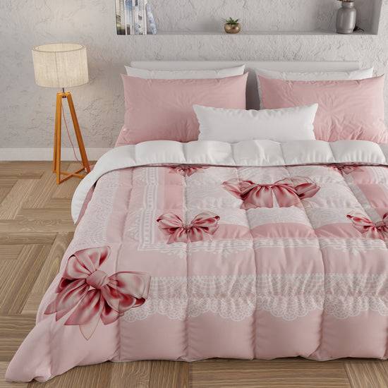 PETTI Piumone, Trapunta Matrimoniale, Singola, Piazza e Mezza, Fiocco Rosa