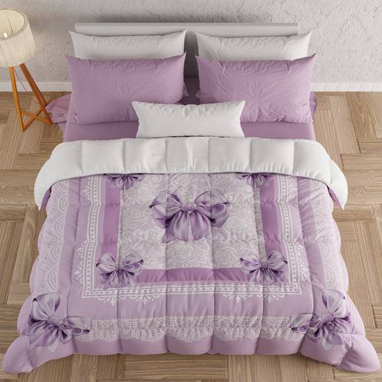 PETTI Piumone, Trapunta Matrimoniale, Singola, Piazza E Mezza, Fiocco Lilla