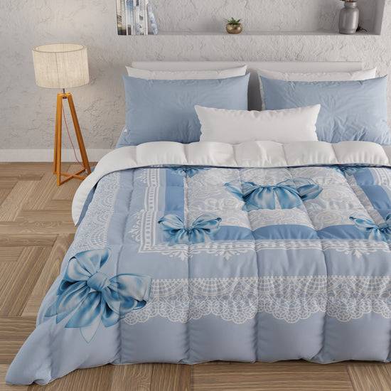 PETTI Piumone, Trapunta Matrimoniale, Singola, Piazza e Mezza, Fiocco Celeste